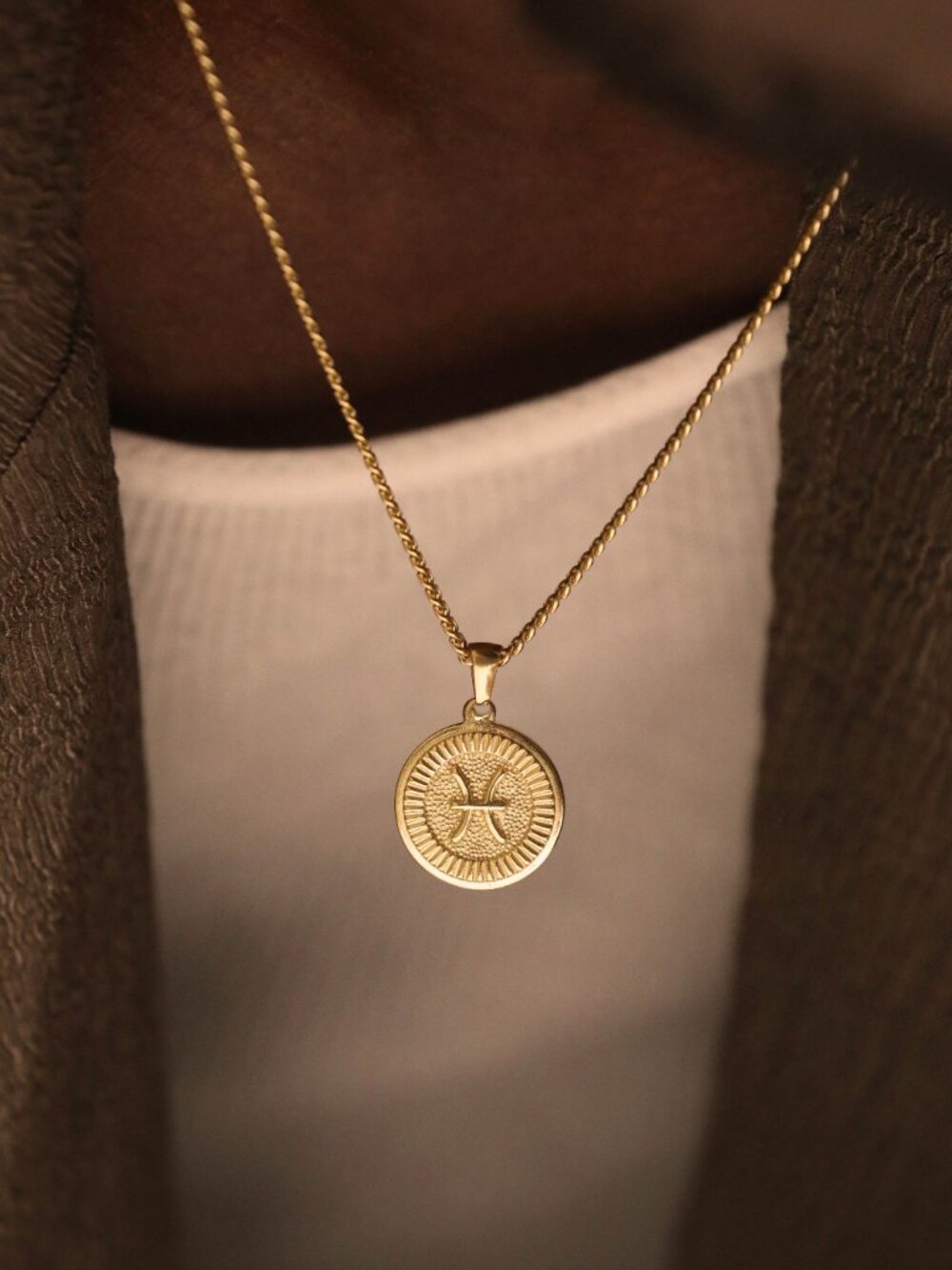 Men's Gold Pisces Pendant Necklace
